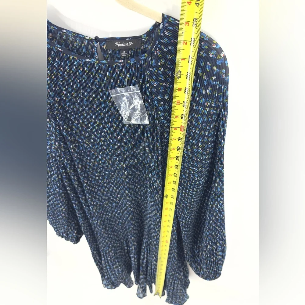 Madewell Crinkle Georgette Mini Dress Womens Size 1X Blue Floral Boho Peasant